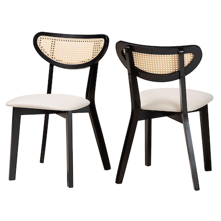 Baxton Studio Dannell Mid-Century Modern Cream Fabric and Black Finished Wood 2-Piece Dining Chair Set 236-2PC-13298-ZORO